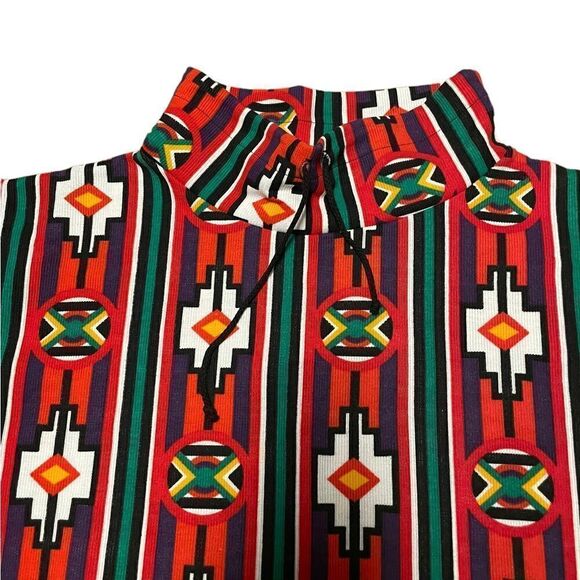 Vintage 90s Tribal Print Mock Turtleneck Pullover Medium - Picture 4 of 12